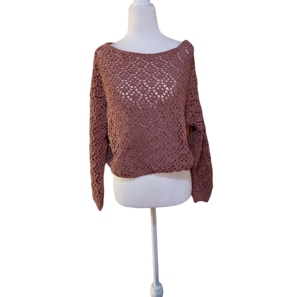 moon madison anthropologie sweater S Crop Top Long Sleeve Open Knit Chun…